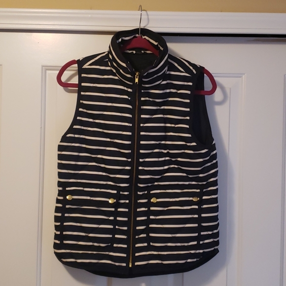 J.Crew Navy Striped Down Vest Sz S - Picture 1 of 6
